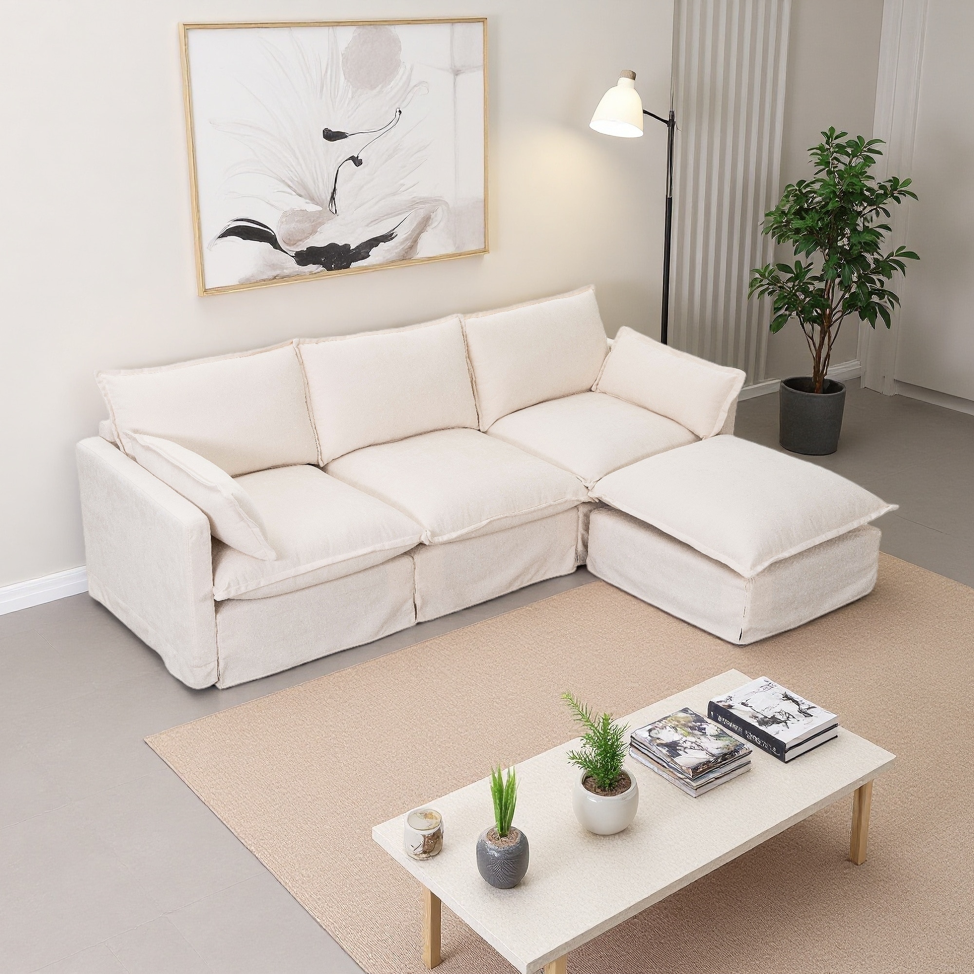 93.31'' Modular L-Shaped Sectional Sofa with Movable Ottoman (3-Seater)
