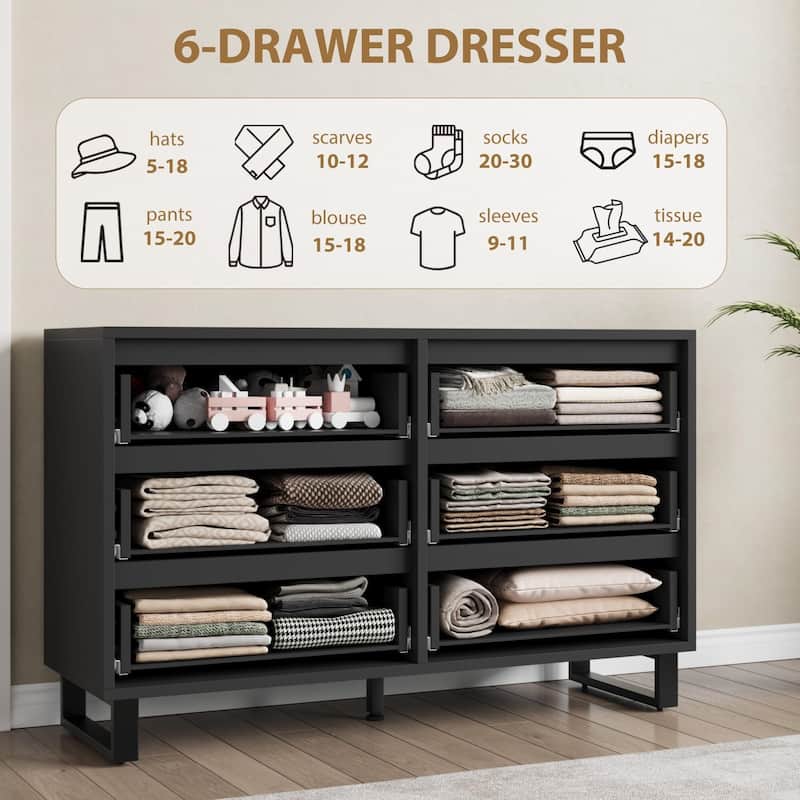 6 Dresser for Bedroom, 47.2" Wide Dresser