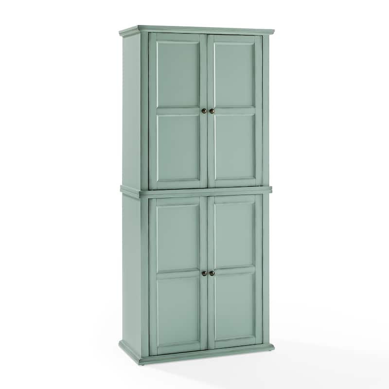Crosley Holbrook Kitchen Storage Pantry Cabinet - Distressed Seafoam Blue