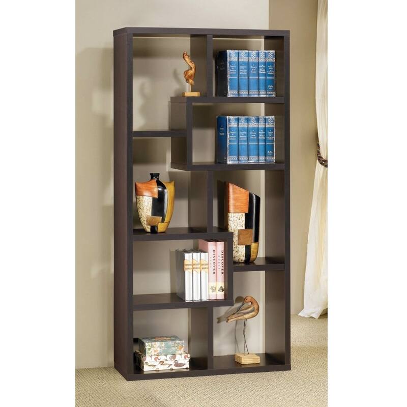 Modern Cube Contemporary Style Bookcase in Cappuccino Finish - 35 x 11.8 x 70.5 inches