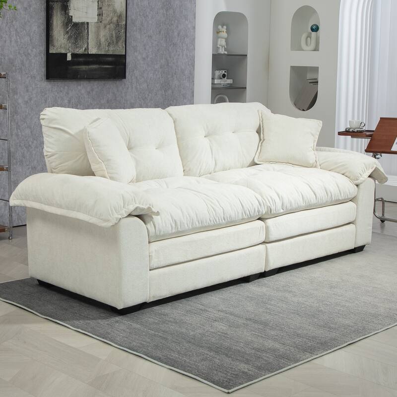 Luxurious 84" Chenille Fabric Recliner Sofa with Memory Foam and 2 Throw Pillows for Small Spaces