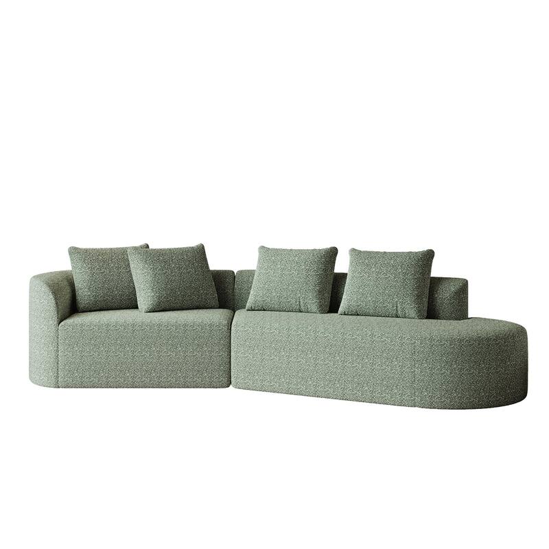 Modular Curved Sectional Sofa, Oversized Chenille Cloud Couch, Compressed Upholstered Sofa with 4 Throw Pillows