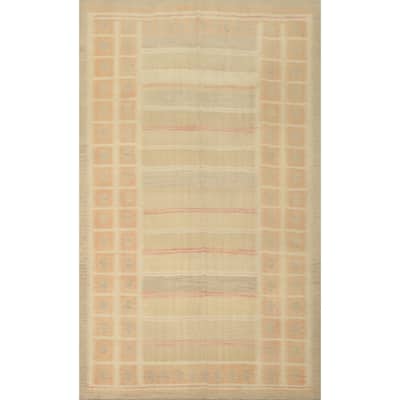 Hand Woven Oriental 100% Wool Carpet Southwestern Tribal Beige & Ivories Kilim Area Rug - 9' 0'' X 5' 11''