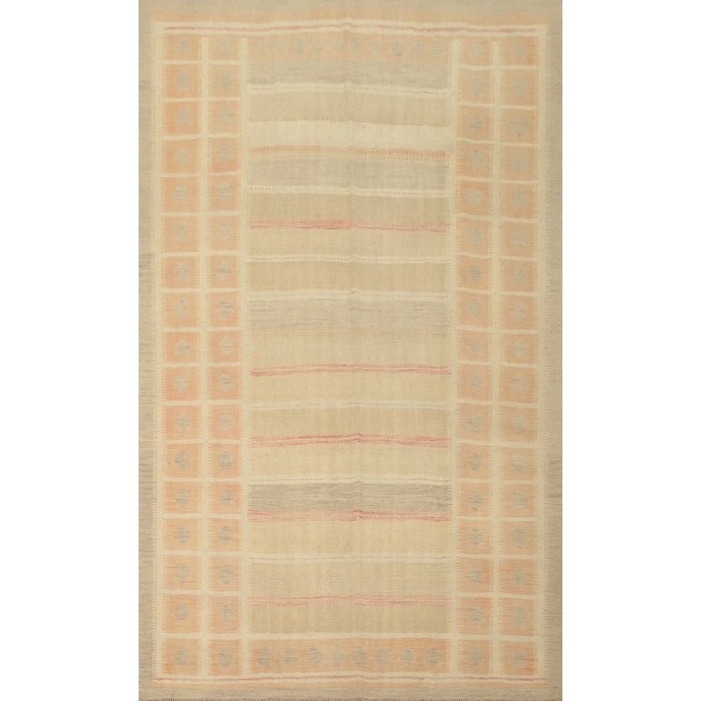 Hand Woven Oriental 100% Wool Carpet Southwestern Tribal Beige & Ivories Kilim Area Rug - 9' 0'' X 5' 11''