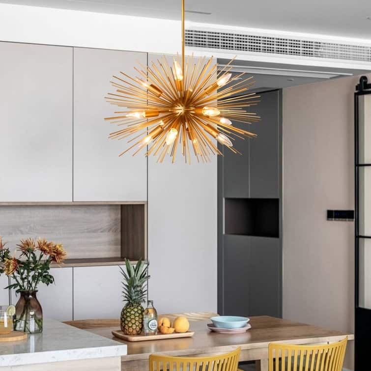 12 - Sputnik Satellite Dimmable Chandelier, Sphere Pendant Gold Ceiling Light - Gold