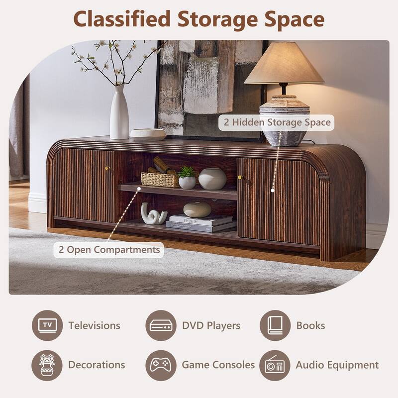 Modern Fluted TV Stand for 80" TV, Media Console, Entertainment Center