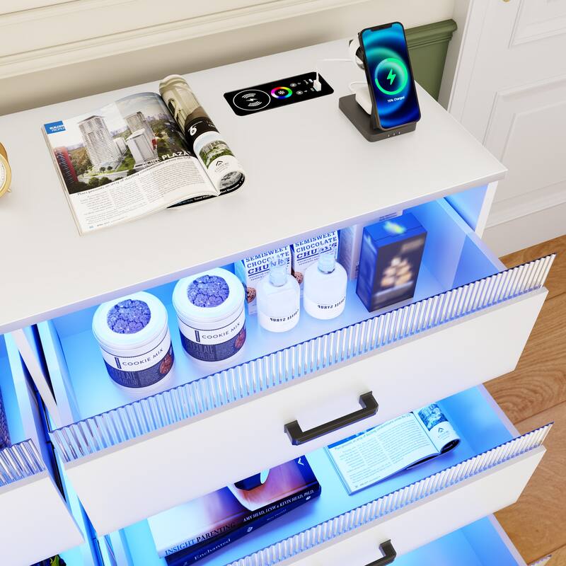 6 Drawers Dresser With LED Light and USB Port