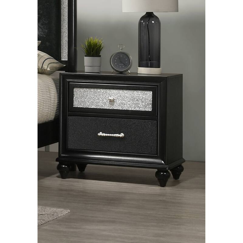 1pc Glam 2-Drawer Nightstand End Table - Black
