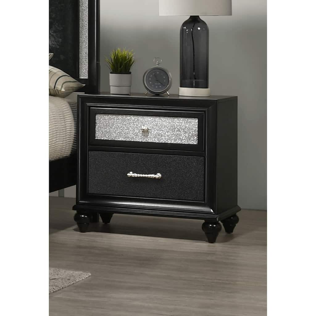 Modern Style 1pc Black Silver Finish Storage Nightstand Wooden Bedroom Furniture