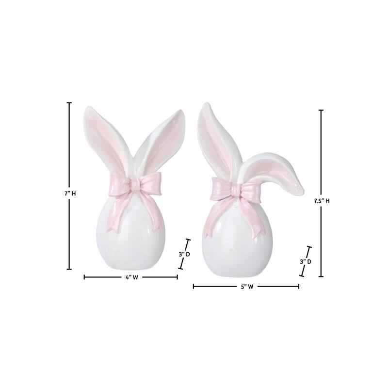 7.5" Resin Egg With Bunny Ears And Bowtie Set of 2