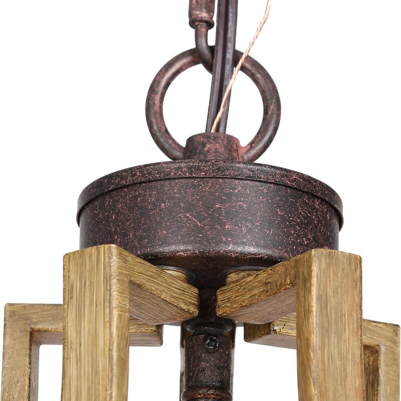 Modern Farmhouse 3-Light Wood Grain Lantern Island Pendant Lights for Dining Room - 9" D x 21" H