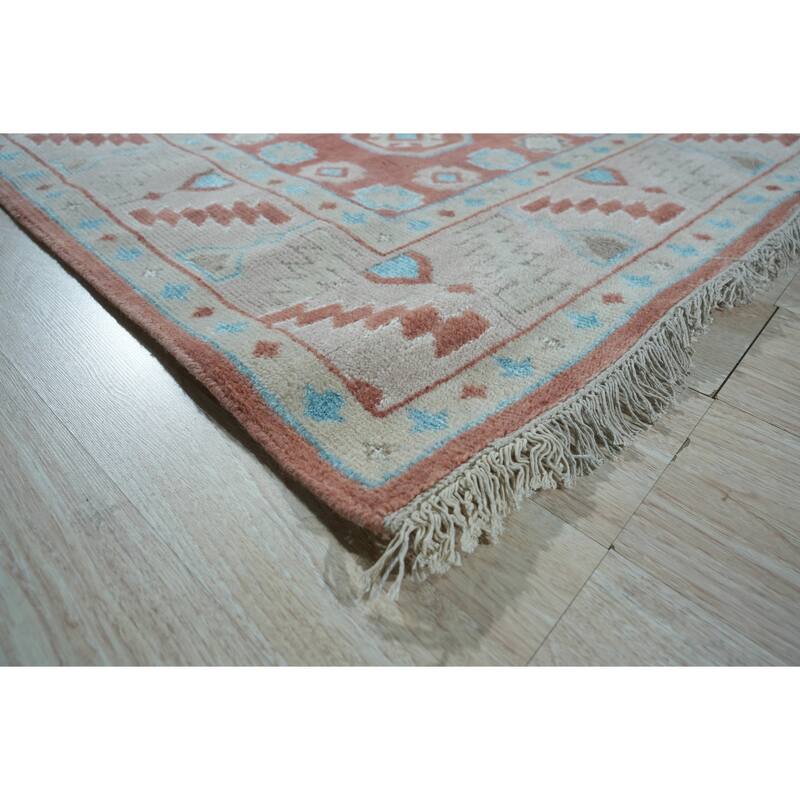 Hand-Knotted Wool Rust Traditional Geometric Modern Knotted Rug - Timeless Craftsmanship and Modern Elegance
