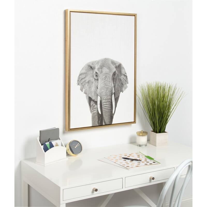 Sylvie Elephant Framed Canvas Wall Art by Simon Te Tai, Gold 23x33