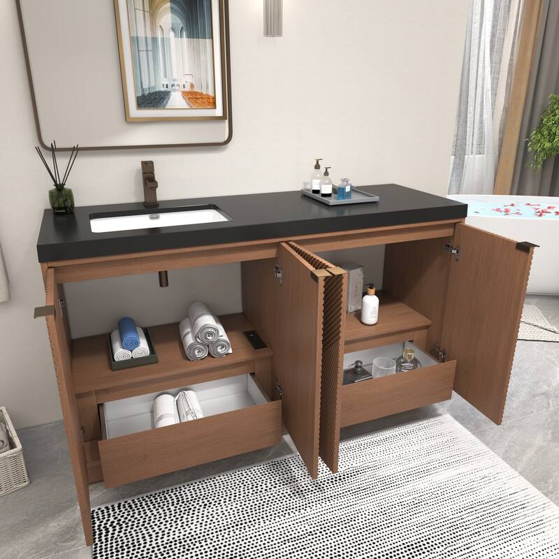 Milano 60" Freestanding Bathroom Vanity with Left Black Acrylic Sink