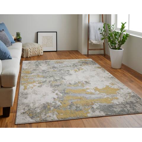 Abstract Watercolor Gray/Gold Modern Glam Area Rug