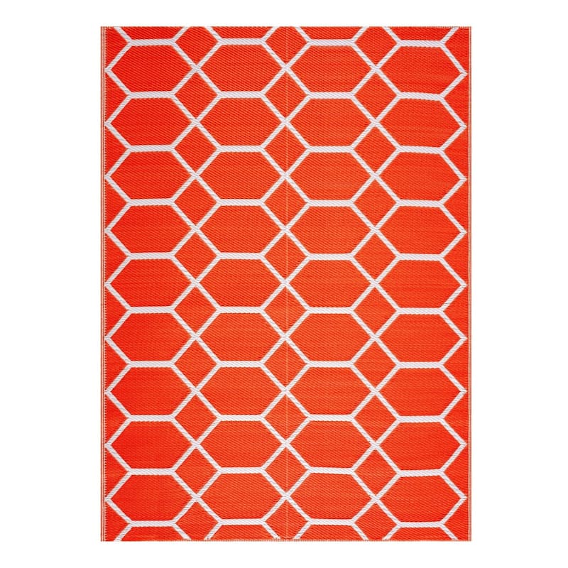 Playa Rug Outdoor Recycled Reversible Plastic Folded Mat/Rug Milan Collection Lightweight & Weather, Water and UV Resistant - 2'4''x6' - Orange&White