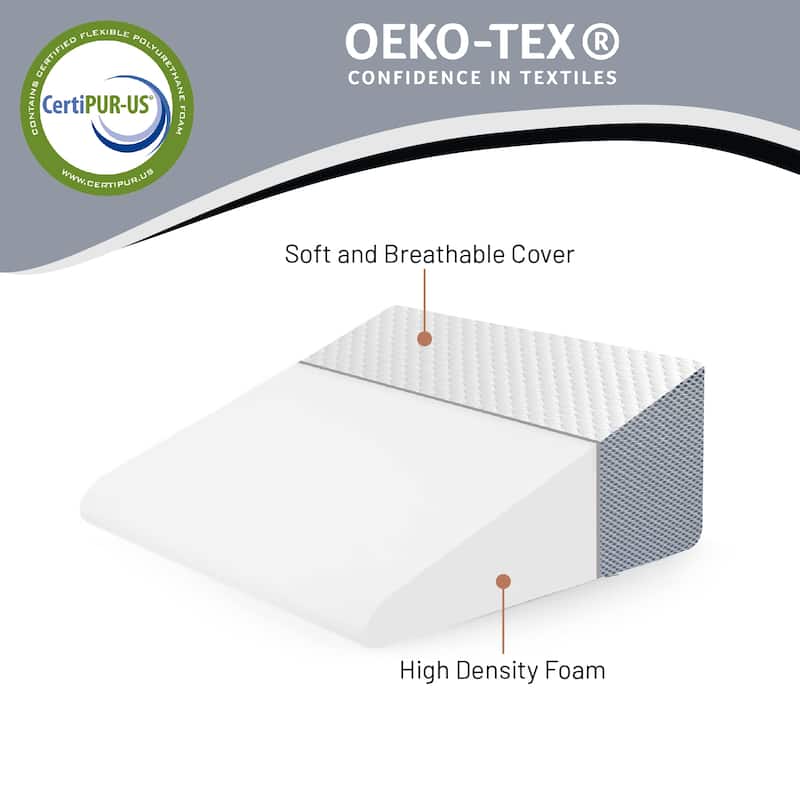 12-Inch Bed Wedge Pillow with High Density Foam, Stylish Chic Jacquard Cover, Wedge Pillow for Sleeping, Reading, White