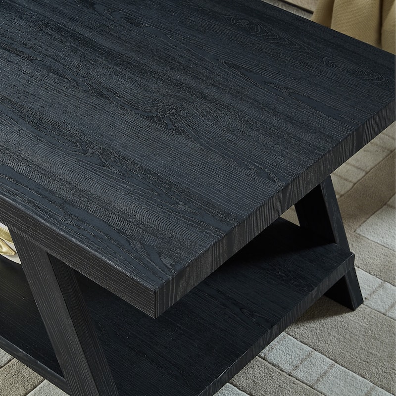 Athens Contemporary Replicated Wood Shelf End Table in Charcoal Finish - Black