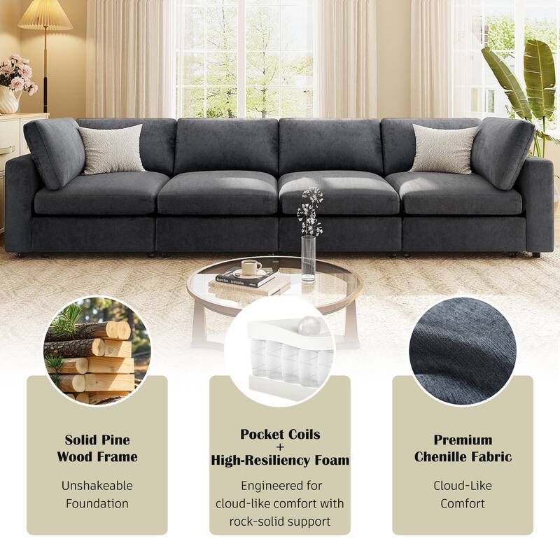 Upholstered Modular Sofa with USB Charge Ports and Wireless Charging, Built-in Bluetooth Speaker, Sectional Couch
