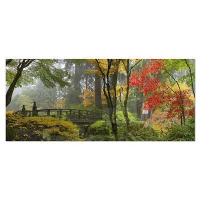 Designart 'Japanese Wooden Bridge in Fall' Photo Metal Wall Art