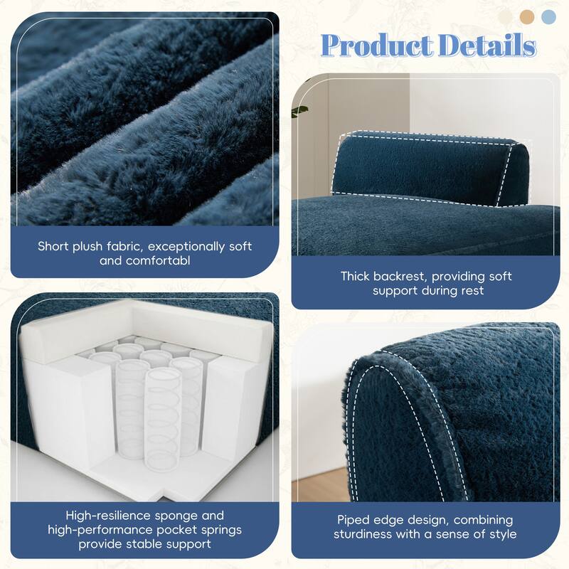 72" Oversized Sofa Bed, Dark Blue, No Assembly, Living Room
