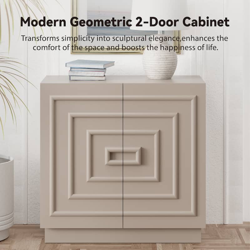 COZAYH Sculptural Modern 2-Door Storage Cabinet, Geometric Rustic Cabinet with Square Pattern, Contemporary Accent Cabinet