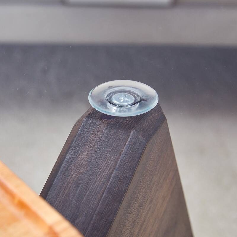 Roomfitters Round Glass Coffee Table with Walnut MDF Legs, 33.4" Tempered Top Accent Table for Living or Dining Room, Walnut