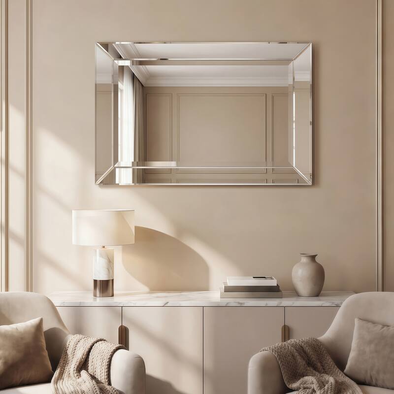 Beveled Rectangular Clear HD Wall Mounted Mirror for Bathroom, Vanity, Bedroom Mirrors, 3 sizes