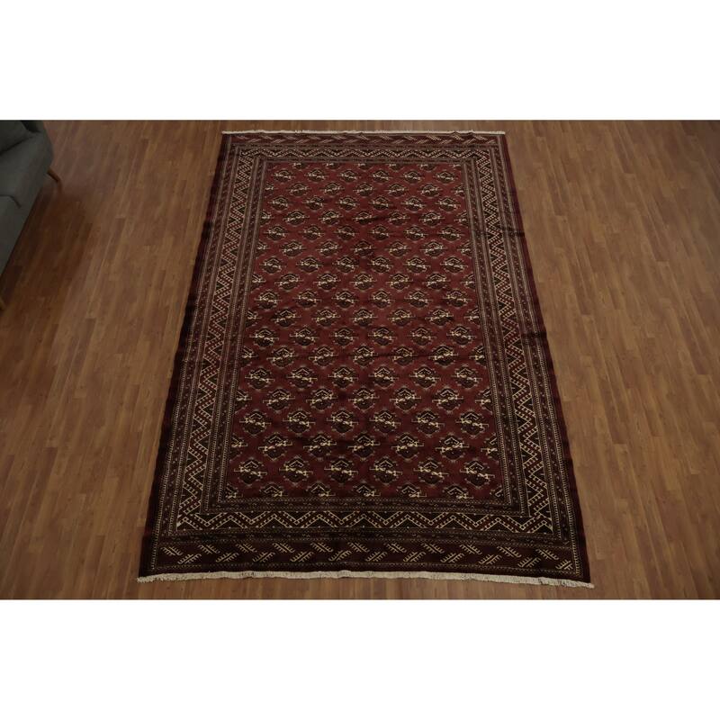 Hand Knotted Oriental 100% Wool Carpet Traditional All-Over Red Turkoman Area Rug - 12' 5'' X 8' 3''