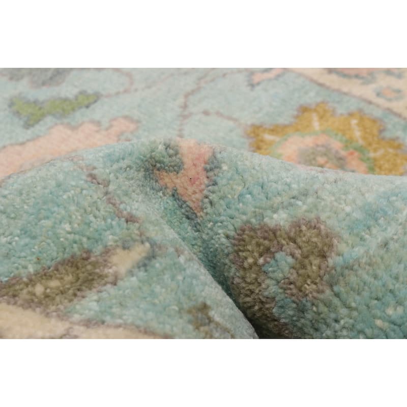 ECARPETGALLERY Hand-knotted Modern Oushak Aqua Wool Rug - 2'5 x 11'8