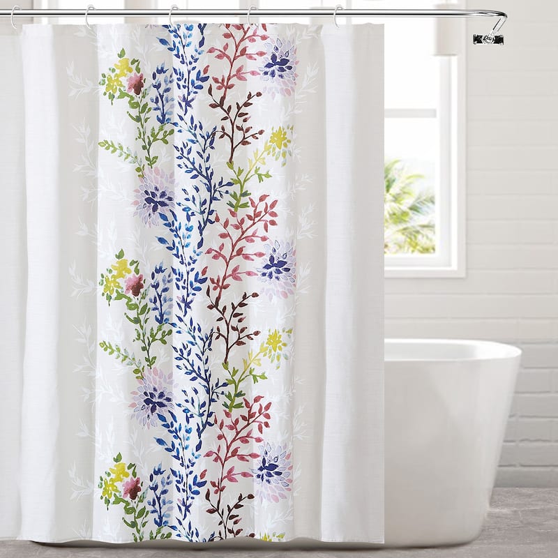 Style Quarters Dahlia Pattern 100% Cotton Shower Curtain-Colorful Leaves- 72x72"