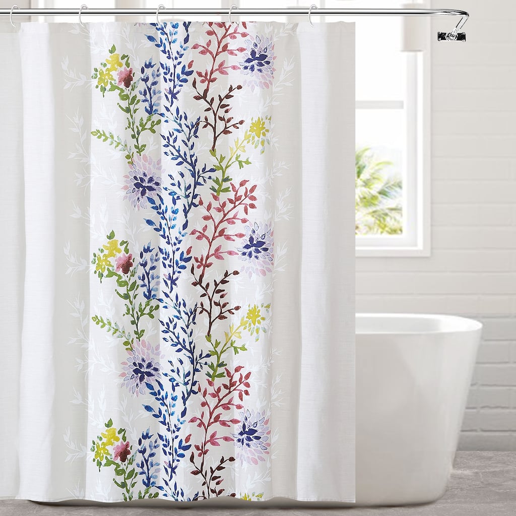 Style Quarters Dahlia Pattern 100% Cotton Shower Curtain-Colorful Leaves- 72x72"