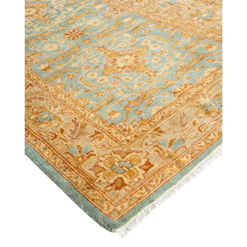 Overton Hand Knotted Wool Vintage Inspired Traditional Ottoman Blue Runner Rug - 2' 5" x 11' 4"