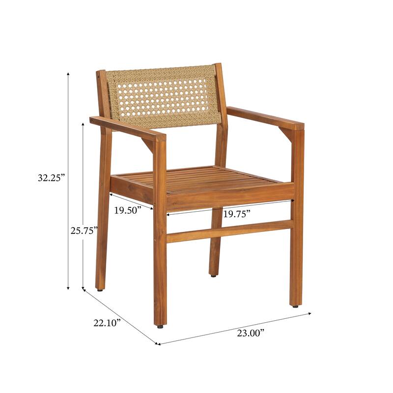 Christopher Knight Home - Modern Outdoor & Indoor Acacia Wood Dining Chairs Set with Wicker Backrest and Armrests