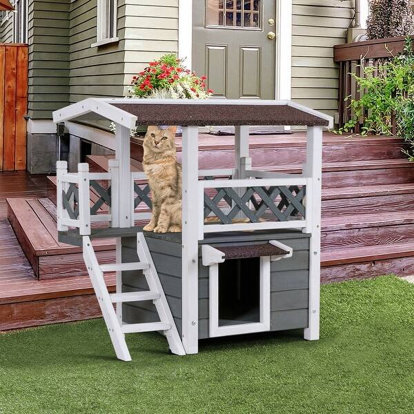 Shop Gymax 2 Story Outdoor Weatherproof Wooden Cat House Condo