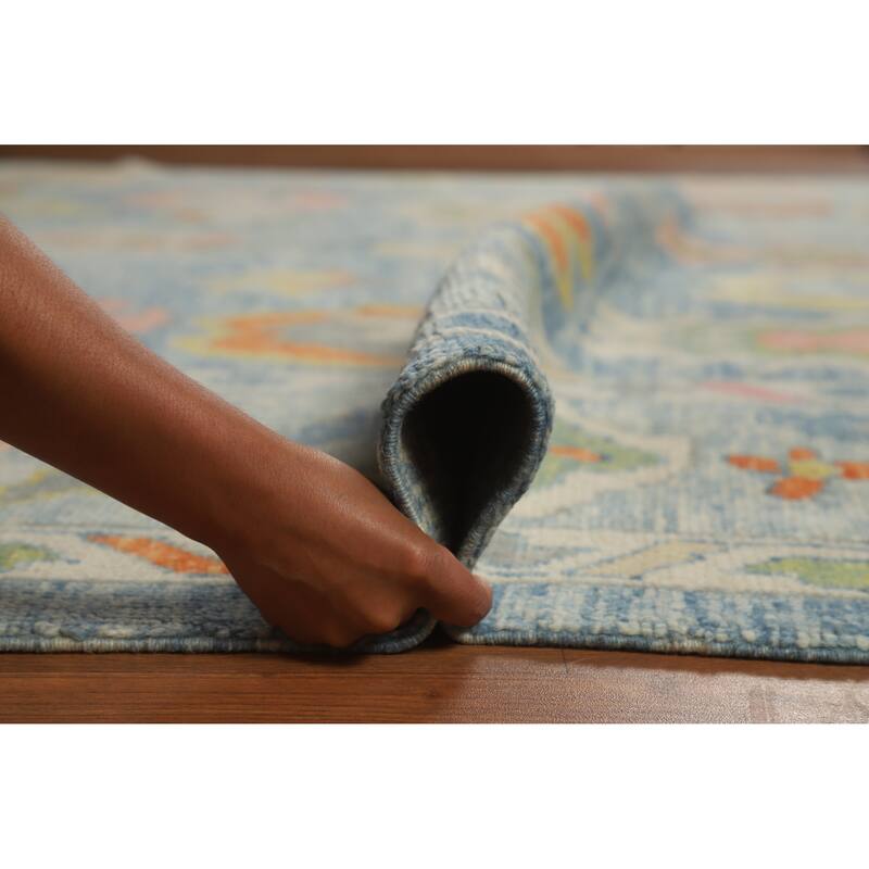 Hand Knotted Oriental 100% Wool Carpet Transitional All-Over Navy Blue & Blues Oushak Area Rug - 12' 9'' X 9' 4''