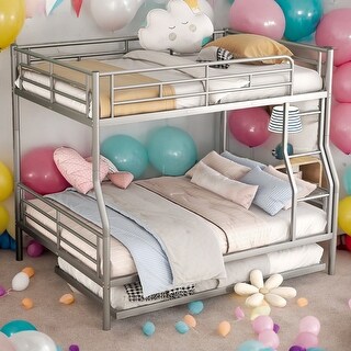 Multifunctional Full XL Over Queen Metal Bunk Bed With Trundle,Save Space or Split Into 2 Beds