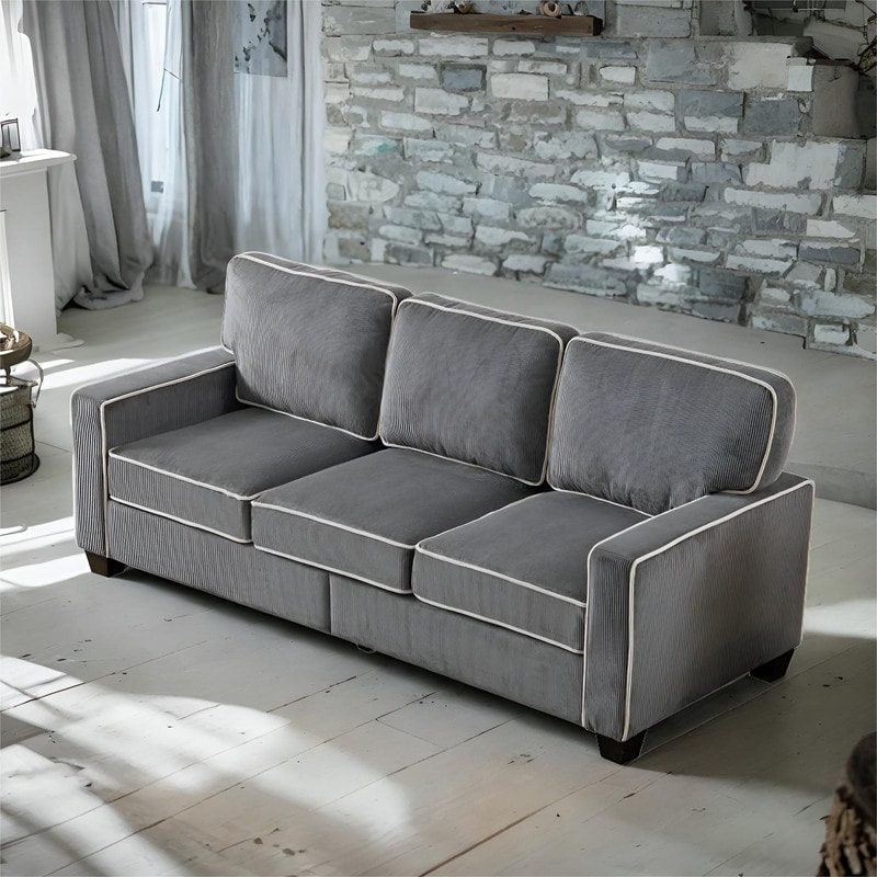 Dark Grey 3 Seater Sofa with Storage Living Room Sofa with Solid Wood Legs Bedroom Couch Apartment Sofa for Living Room