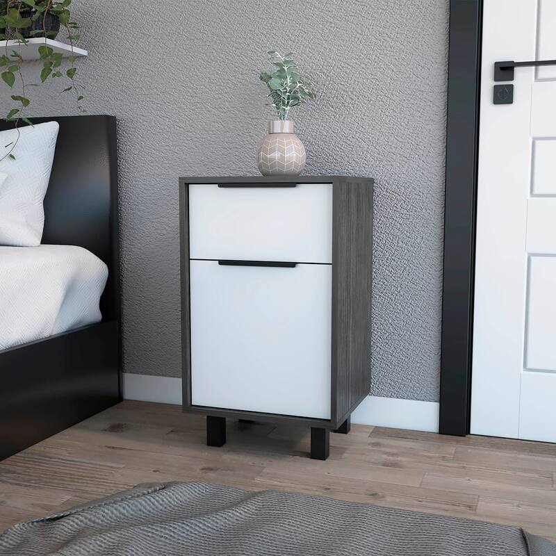 Nightstand Maryland Z, One Drawer, One Cabinet, Pine / White Finish,High quality and durable - Cream