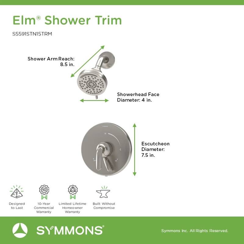 Symmons S559115TRM Elm Shower Only Trim Package with 1.5 GPM Multi