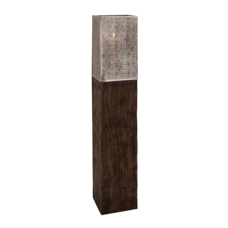 Mango Wood Handmade Laser Cut Metal Decorative Indoor Outdoor Candle Lantern - Brown - Roche River Decor