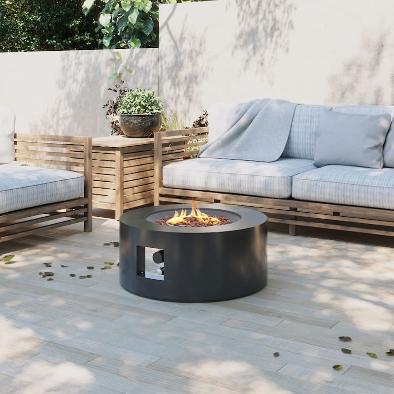 Patio Watcher 28" Iron Round Propane Fire Pit Table with Tank Holder for Outside Garden