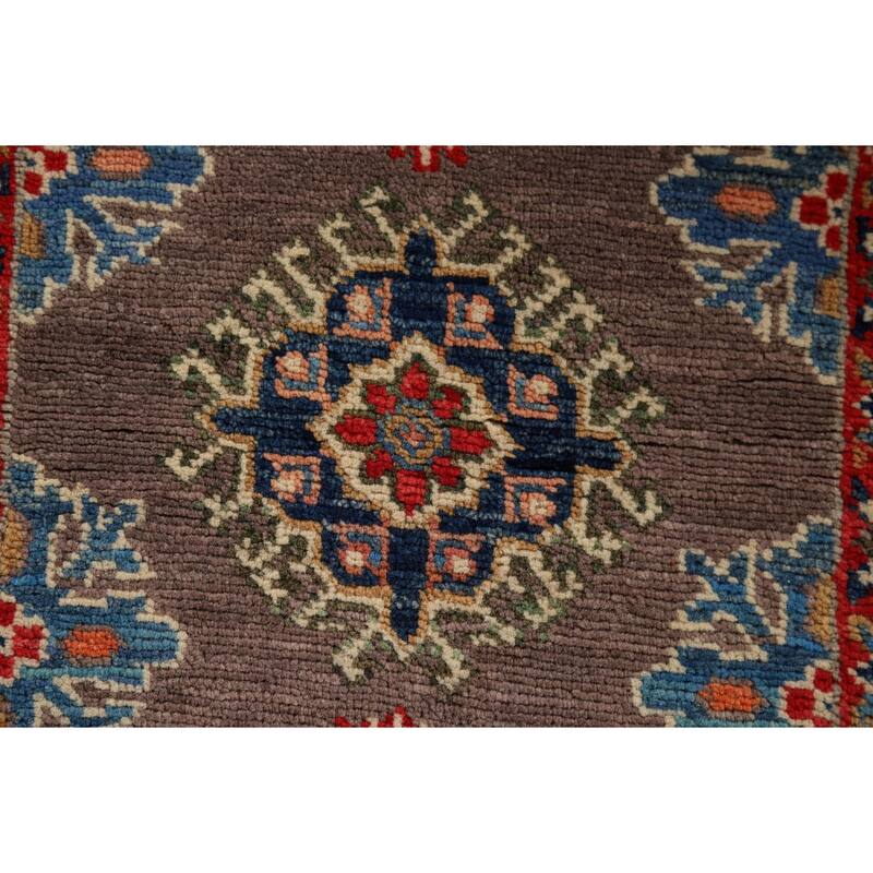 Hand Knotted Oriental 100% Wool Carpet Traditional Geometric Brown Kazak Area Rug - 2' 11'' X 2' 1''
