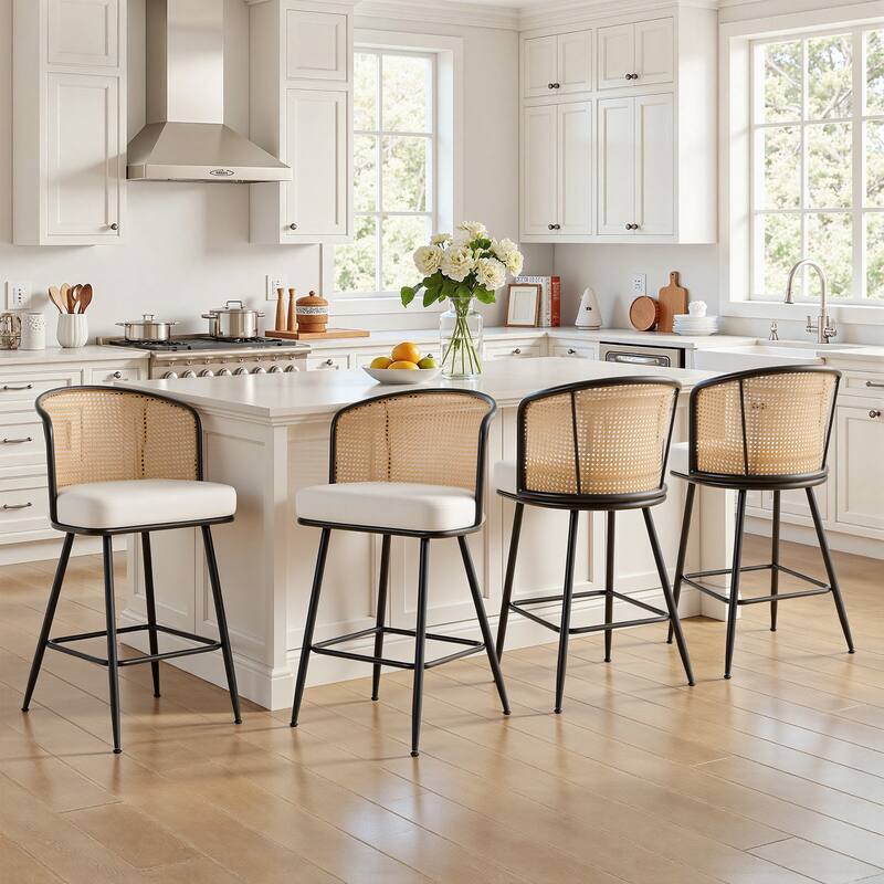 26"/29" Rattan Upholstered Bar Stool /Counter Stools Set of 2/3/4 - Set of 4 - PU-White - Counter Height