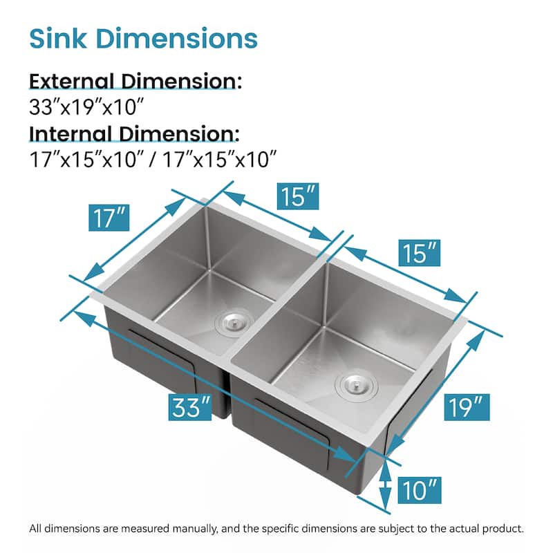 Embedded Double Bowl Kitchen Sink, Undermount Handmade Sink in Brushed (Sink only)
