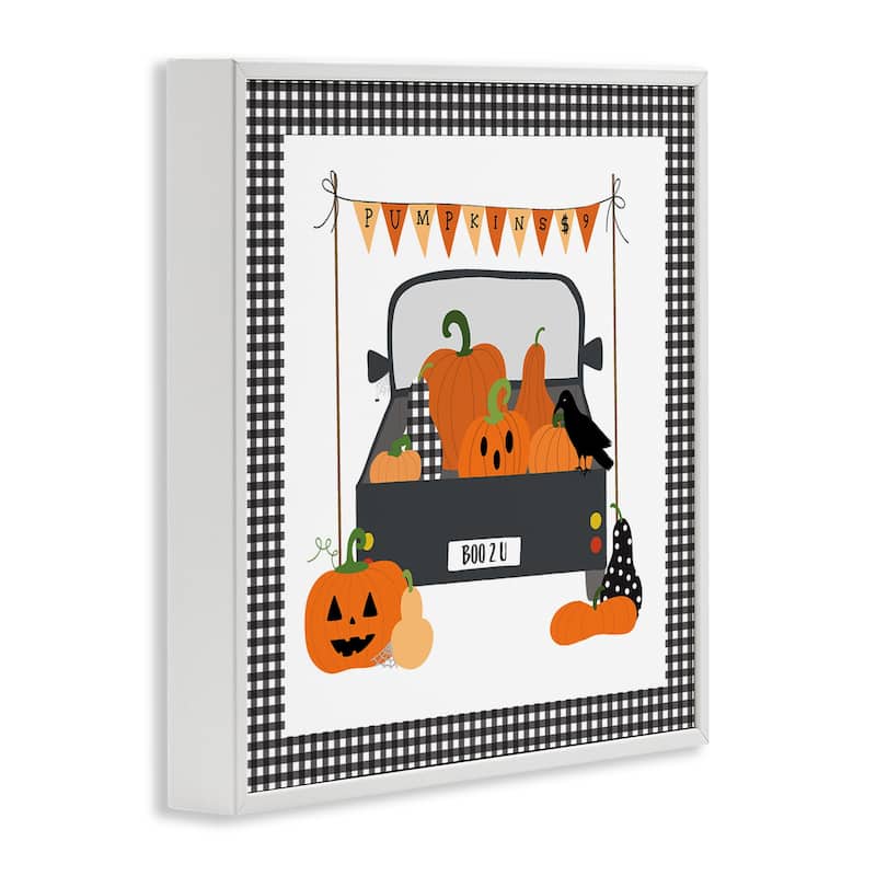 Stupell Pumpkin Truck with Gingham Border Framed Giclee Art Design By Sazerelli Designs
