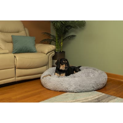 Extra Large, Fluffy Gray Round Cat Bed - Estra Large