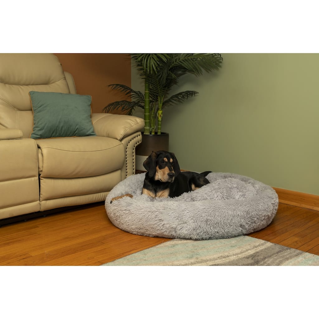 Extra Large, Fluffy Gray Round Cat Bed - Estra Large