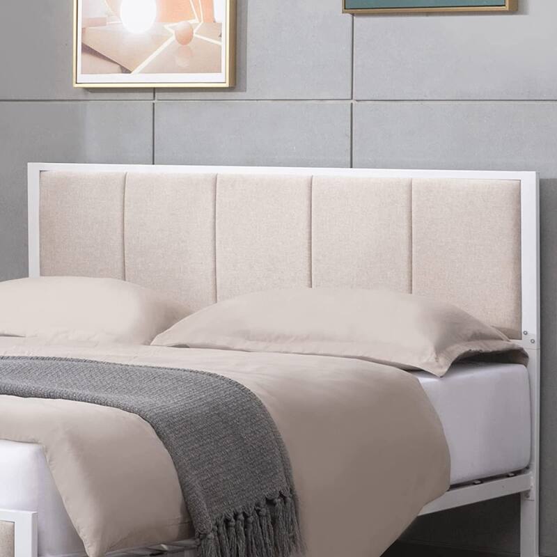 Mixoy Bed Frame, Linen Upholstered Platform Bed Bedroom, Bed Frame with Channel Tufted Headboard, No Box Spring Needed
