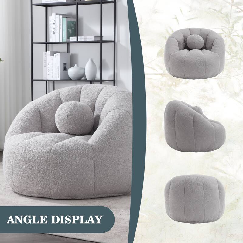 HOMEFUN Boucle Upholstered Round Lazy Cozy Bean Bag Chair With a Pillow
